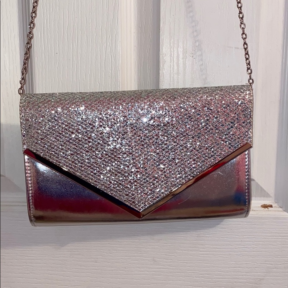 Charlotte Russe Silver glitter clutch purse
